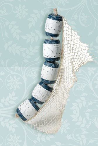 Blue and White Wooden Buoy Rope Hanging - view 1