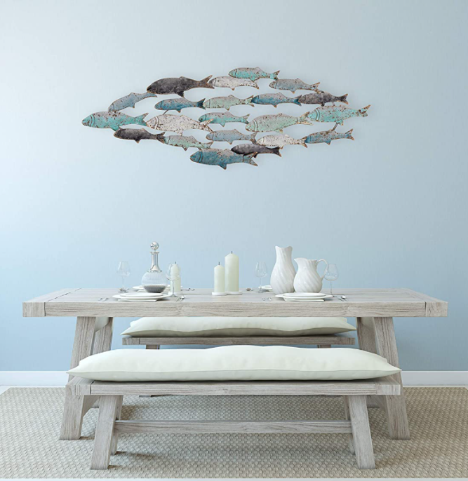 Weathered Metal Shoal Wall Sculpture - view 1