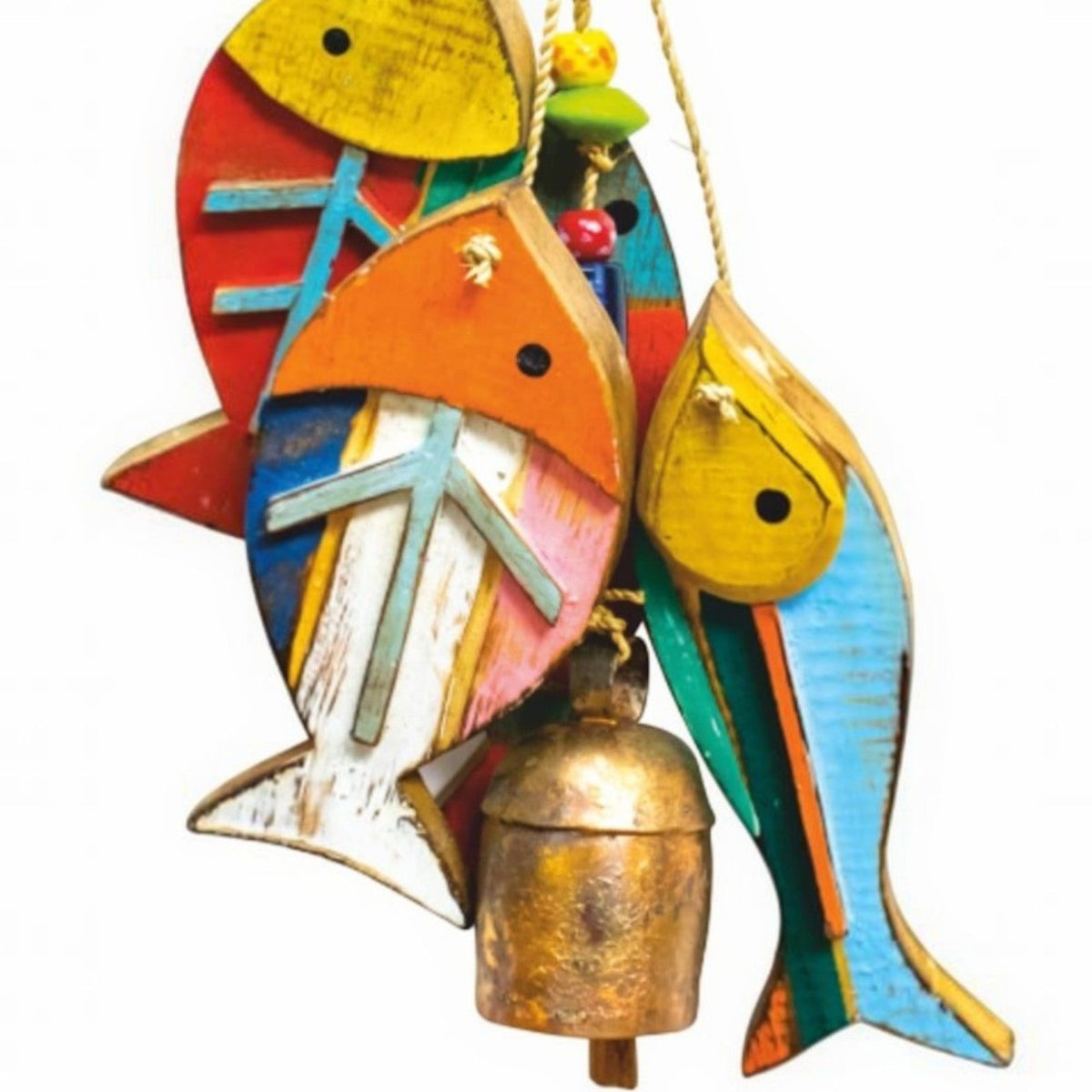 Beaded Wooden Fish Bell Hanging - view 3