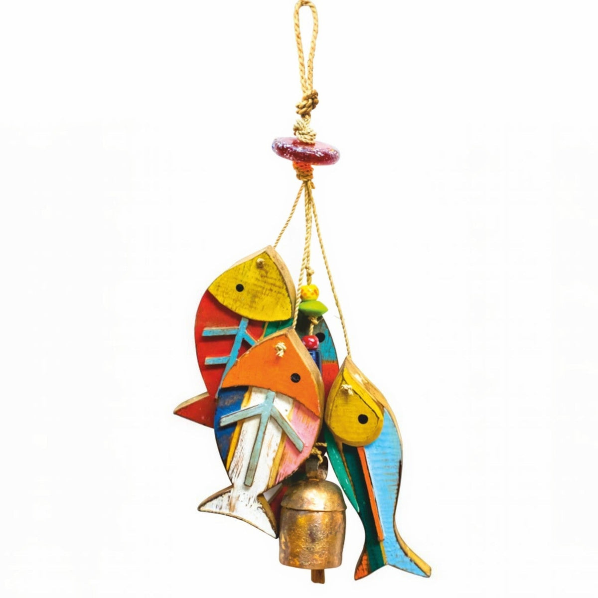 Beaded Wooden Fish Bell Hanging - view 2