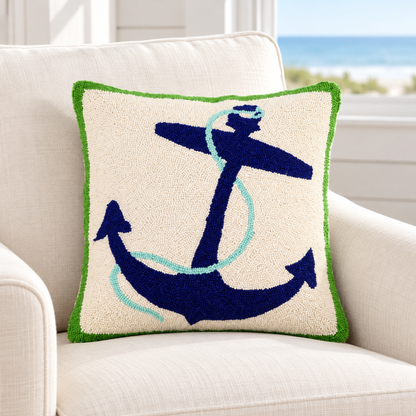 Navy Anchor Square Accent Cushion
