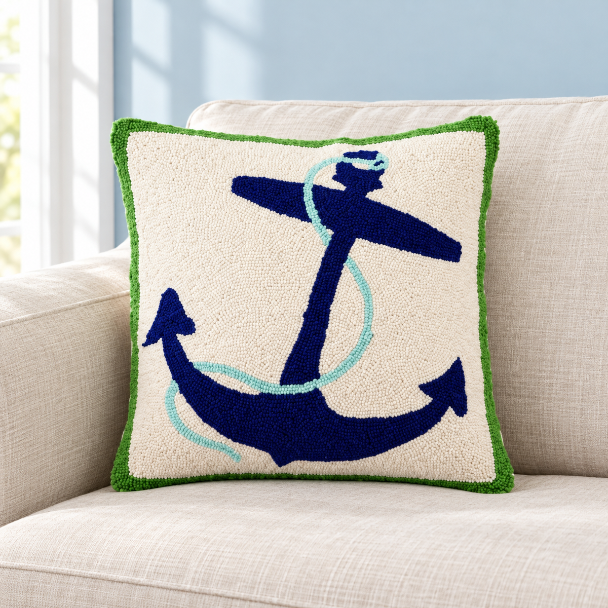 Navy Anchor Square Accent Cushion