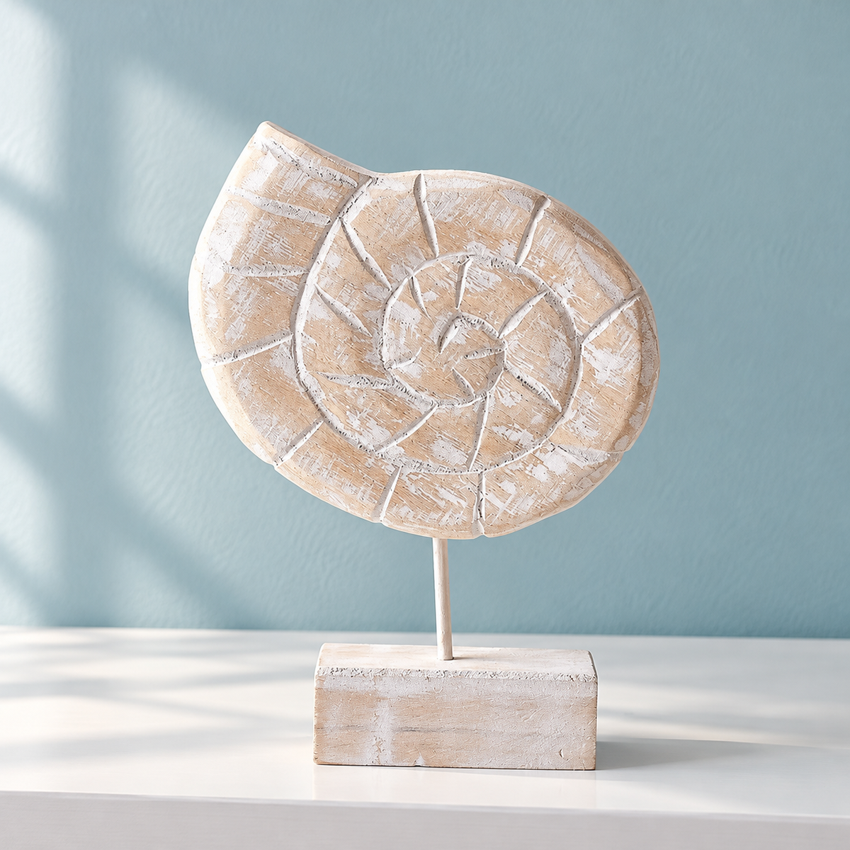 Pale Wood Spiral Shell on Display Stand